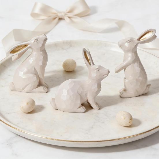 3 Pcs Easter Bunny Figurine Small Decorative Bunny Statue Vintage Resin Rabbit Sculpture for Spring Home Tabletop Decor