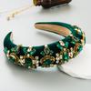 Emerald Green Crystal Headband Luxury Jeweled Hair Band Vintage Padded Velvet Headwear Prom Banquet Hair Accessories