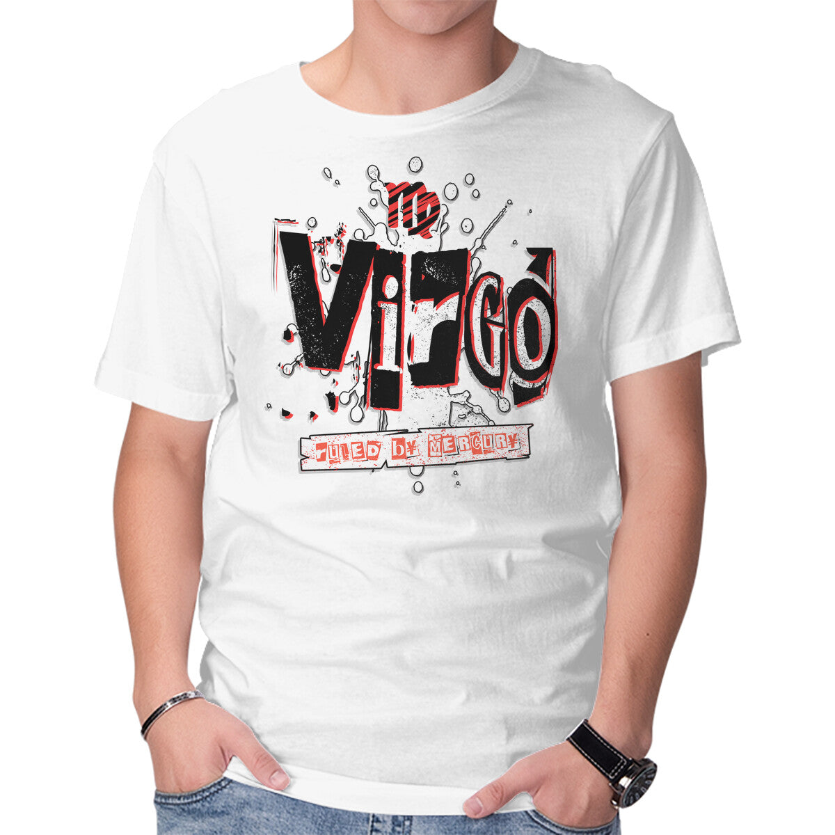 Unisex Crew Neck T-Shirt Virgo Ruled By Mercury Graphic Short Sleeve Casual Tee L