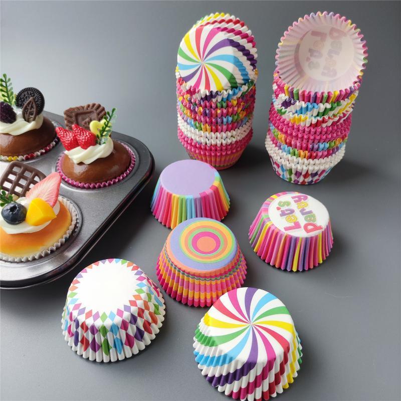 Xiaomi 100Pcs/Set Muffin Cupcake Paper Cups Rainbow Cake Forms Cupcake Liner For Christmas Wedding Party Kitchen Baking Tray Cake Mold