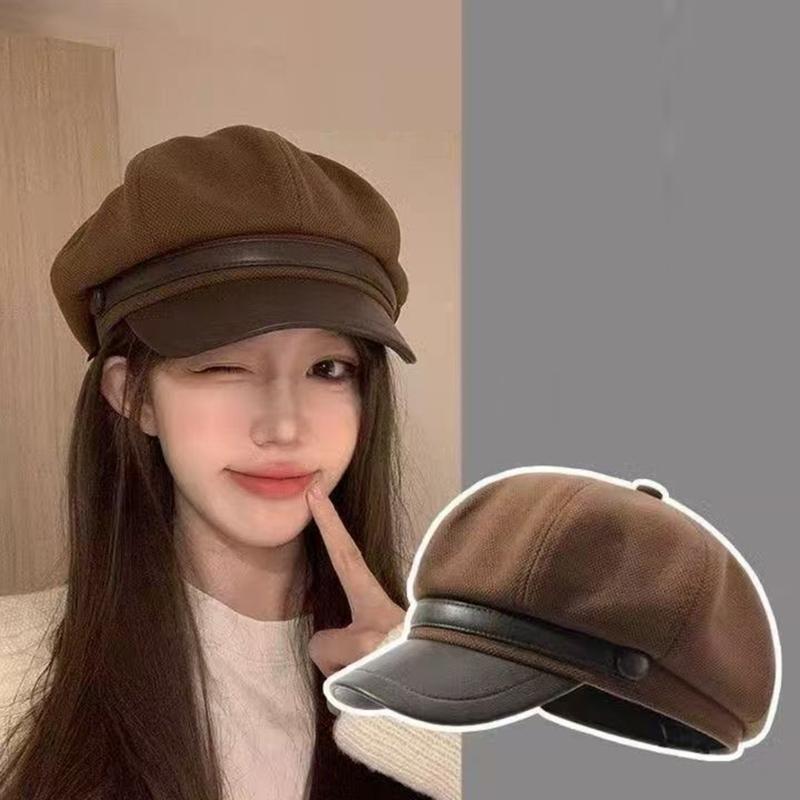 Warm Octagonal Cap for Adult and Teens, Soft Polyester Cabbie Hat with Short Brims and Button Detail for Winter Daily Styling, Street Wear