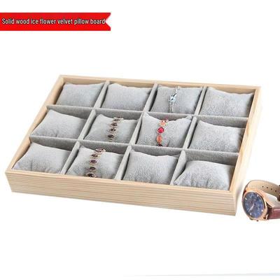 Samt 12-Fächer Uhren- und Schmuckbox mit Kissenablage für Armbänder und Jade.
