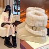 Winter Thick Sole Tubular Short Fur Snow Boots Women Mid-Calf Spliced 43 Size Boots Korean Style round Toe Rubber Outsole