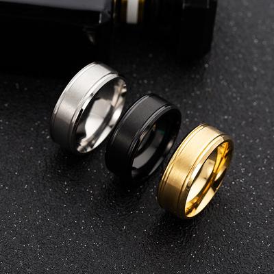 Titanium Steel 8mm Wide Matt Double Beveled Simple Men's Ring