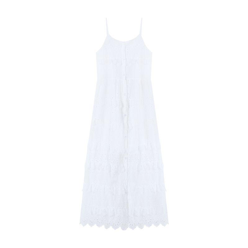 

Kumikumi Niche Single-Breasted Lace Sling Dress Women Summer Age-Reducing Versatile Stacked Base Skirt Long dress White S