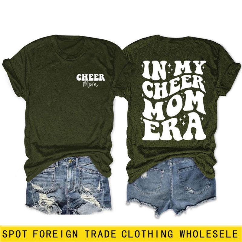 

Cheer Mom Era Crew Neck T-Shirt - Double-Sided Print, Loose Short Sleeve L