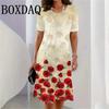 Lady New Dress 3D Printed Short Sleeve Mid-Length Dress Fashion Summer Autumn O-Neck Loose Vintage Dress Elegant Women Clothing