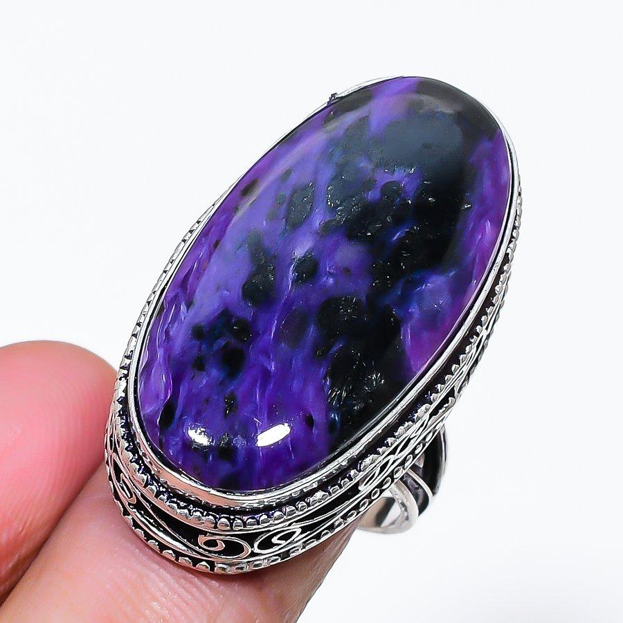 Natural Russian Charoite Gemstone 925 Sterling Silver Jewelry Ring Size 7 AR-18722