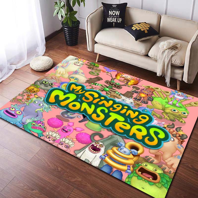 Tappeto 3D My Singing Monsters Videogioco Cartoon Area Rug, Tappeto per la casa Soggiorno Camera da letto Divano Zerbino Decor, Tappetino antiscivolo per bambini