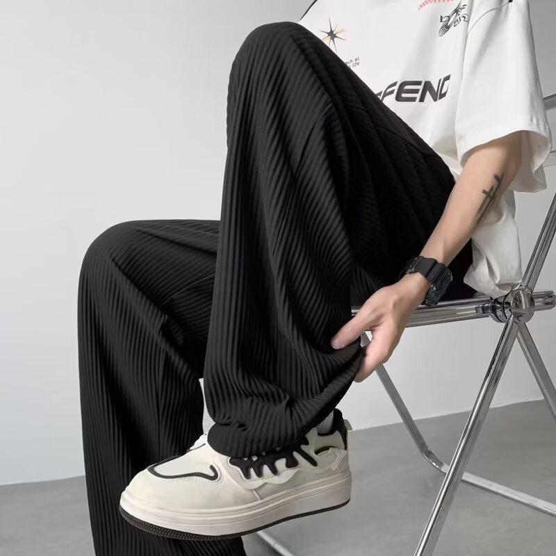Men's 2025 Summer Ice Silk Loose Straight-Leg Pants - Thin, Trendy, Korean Style, Plus Size.