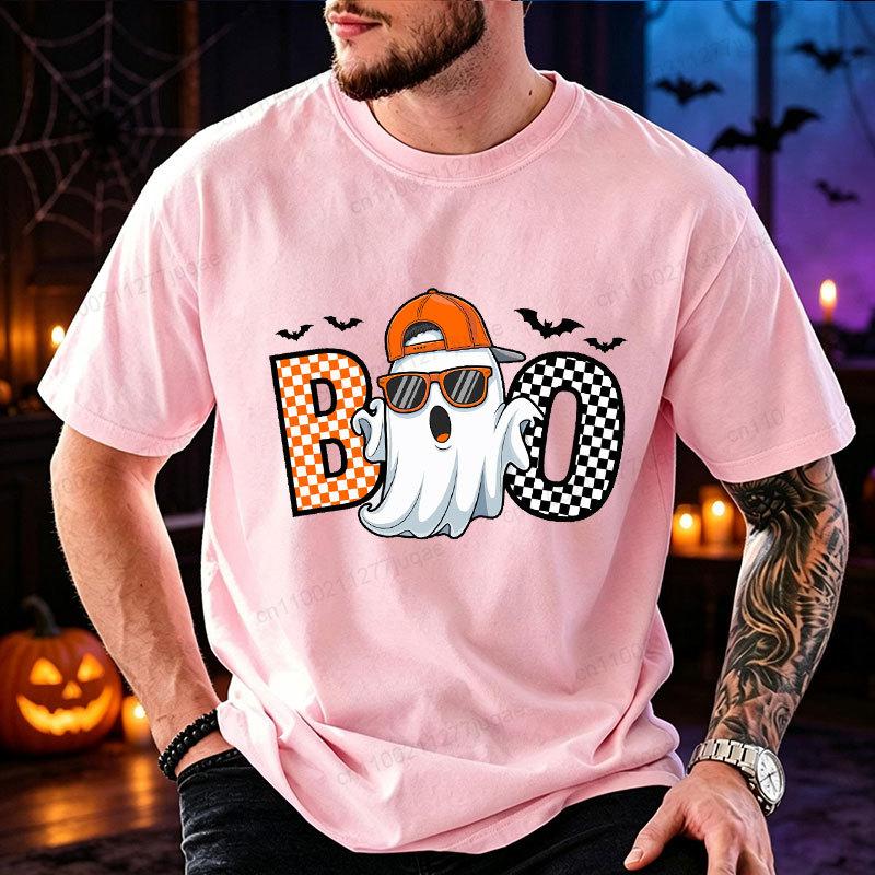 Men Women Funny Boo Cool Ghost Print T‑Shirt Trick or Treat Graphic Tees Halloween Party Costume Tops Spooky Season Gift T‑shirt