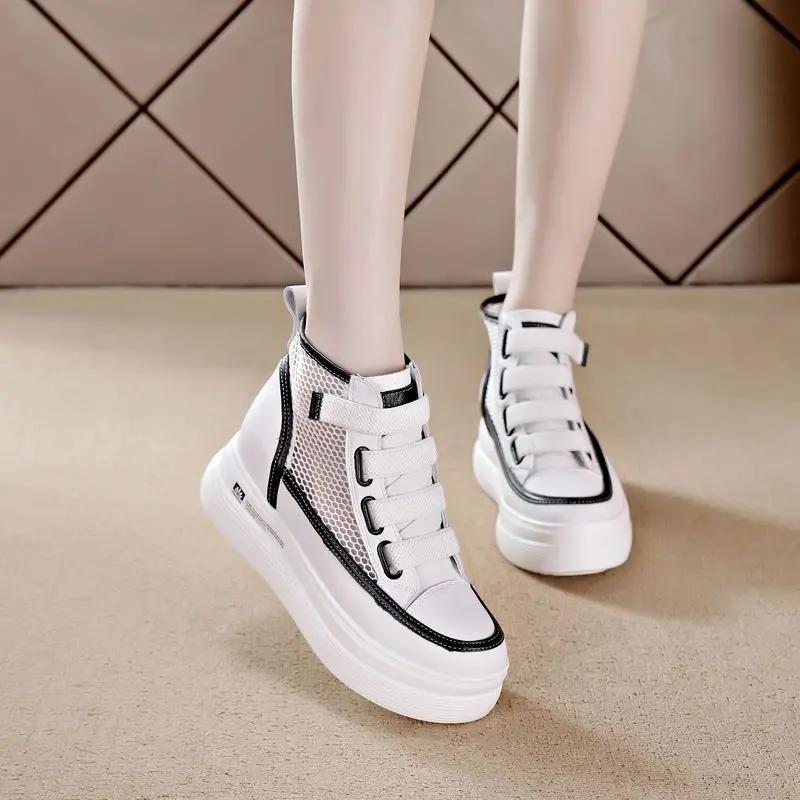 Footwear 2024 High Top Women's Shoes Mesh Breathable Platform Black Female New 39 Fashion A Shoe Spring Urban Autumn Y2k Trends