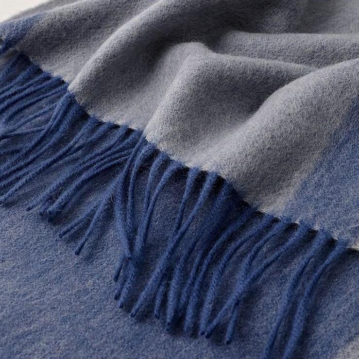 35x196cm Men's 100% Wool Ombre Gradient Scarf Thick Winter Warm Neck Wrap Dual-Color Fall Winter Accessory for Men