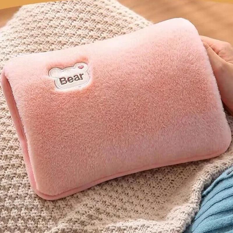 Electric Hot Water Bag 500W Fast Heating Plush Cover EU Plug Auto Shut Off Portable Warmer for Winter Hands Bed Warm