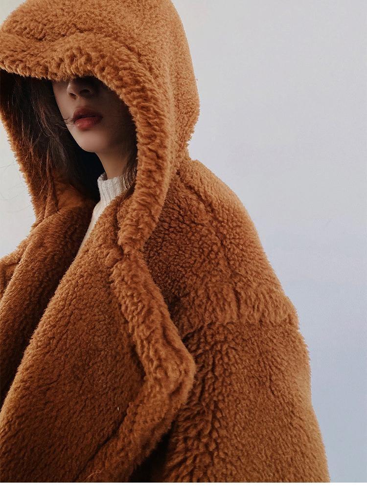 New Women's Winter Faux Fur Coat Long Lapel Hooded Plush Teddy Jacket Female Fluffy Thick Warm Plus Size Overcoat Outerwears
