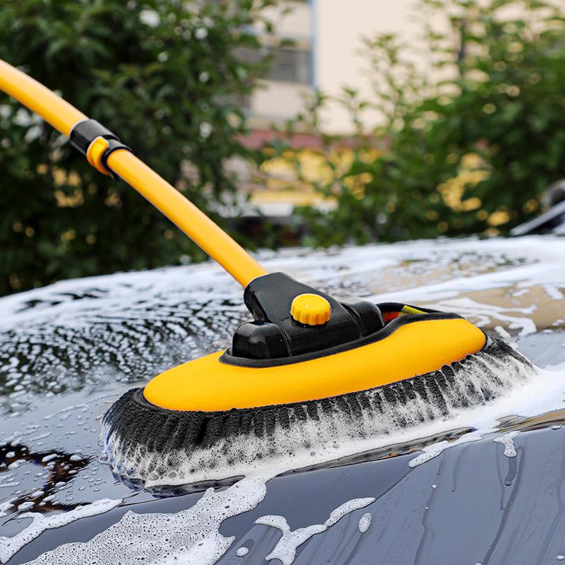 Retractable Car Wash Brush with Curved Rod - Soft Bristles for Scratch-Free Cleaning