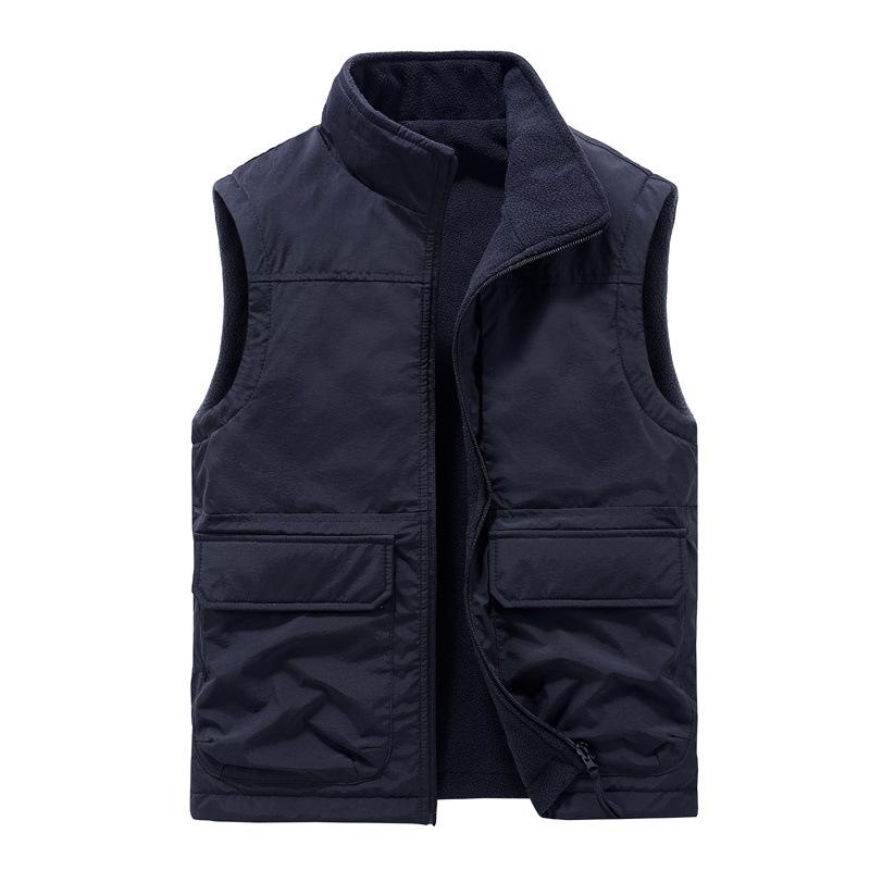 Autumn and Winter Men's Outdoor Double-sided Wear Plus Velvet Vest Multi-pocket Casual Tooling Vest Sleeveless Jacket