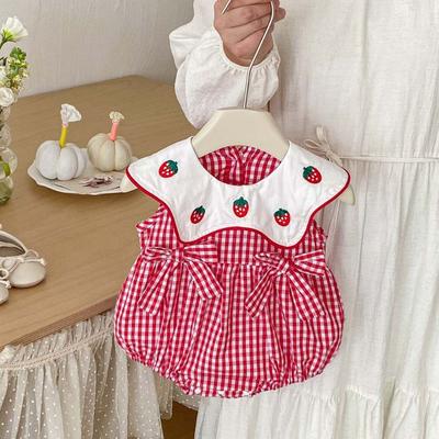 Erdbeer-Stickerei Kleidung für Neugeborene Atmungsaktive Baumwolle Baby Strampler Baby Overall Sommersaison