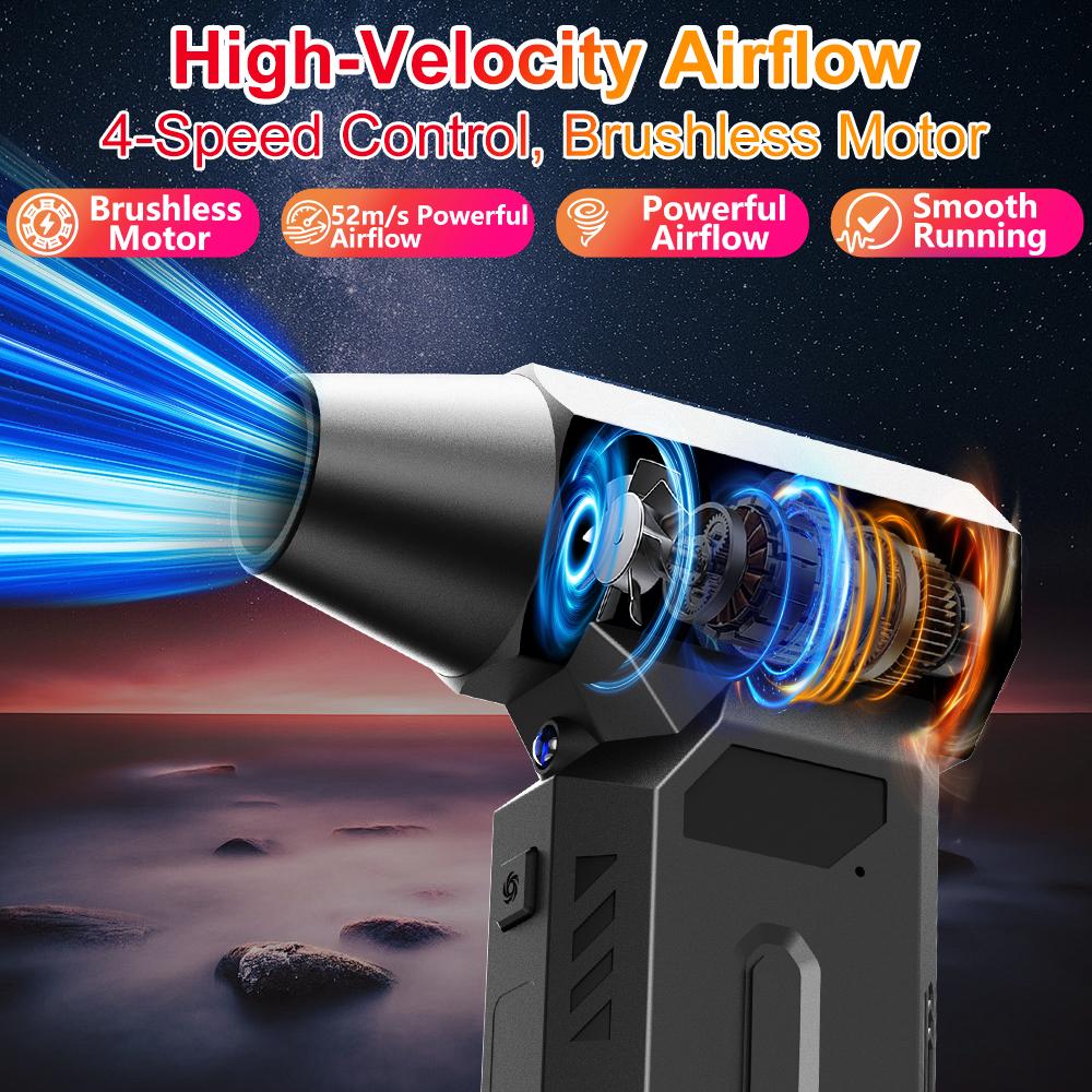 Wireless 140000RPM LED Light with Multiple Outlet Nozzles 4-speed Adjustable Car Snow Removal, Portable Strong Blowing Electric Turbojet Fan