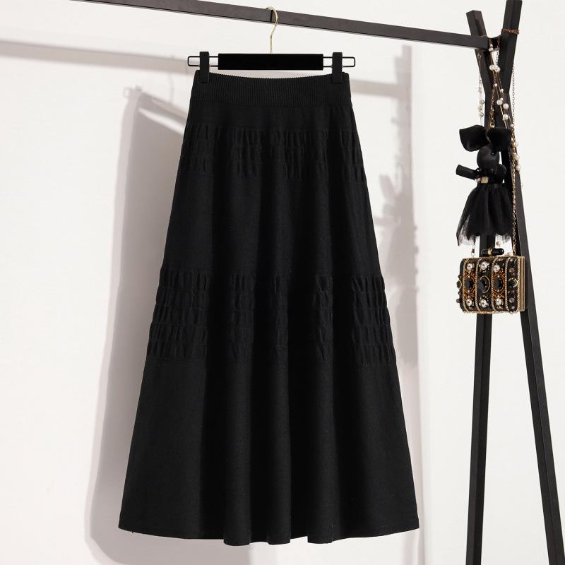 

Женская одежда больших размеров, осень и зима, новинка, толстые мм, корейская версия, нежный темперамент, универсальная, высокая талия, свободная и тонкая трикотажная юбка One size чёрный