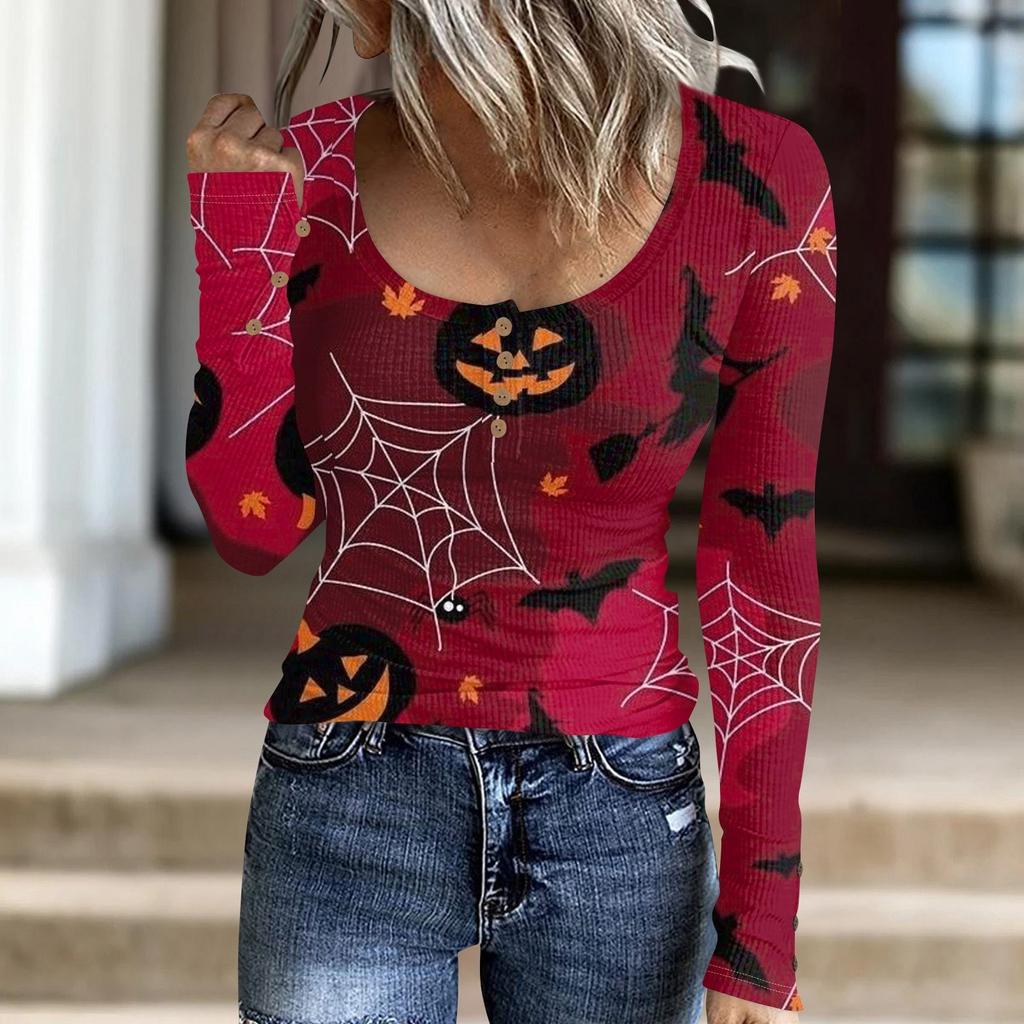 Women's Fashion Button Casual Halloween Knit Pullover Sweater