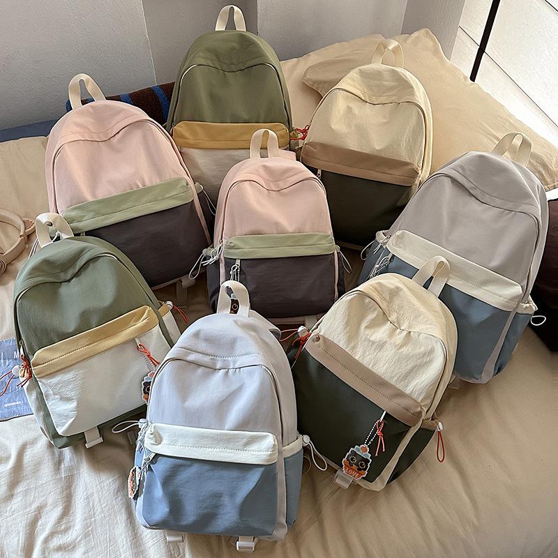 Simple Color Matching Schoolbag Female College Students Korean Versatile Large-capacity Travel Backpack Junior High School Students Class Backpack