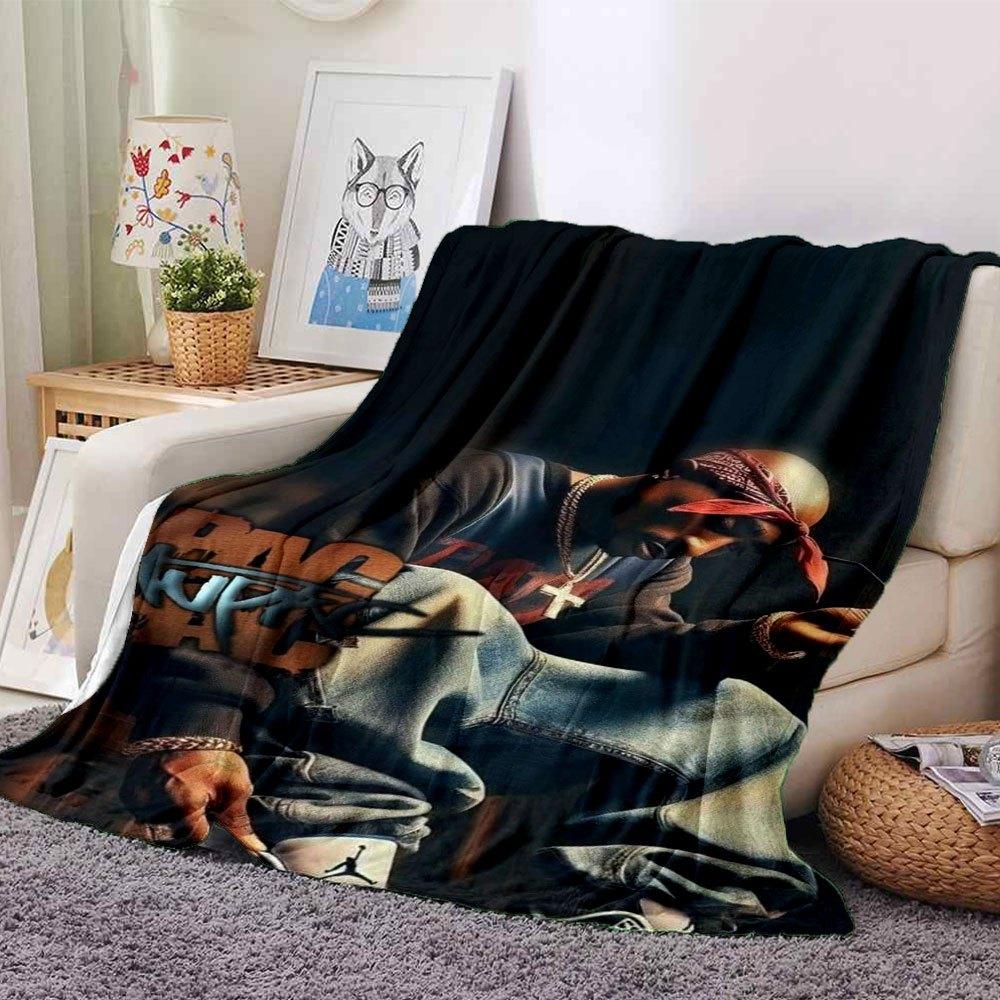 1pc 2PacHip Hop Blanket Soft Lightweight All Season Multi Purpose Throw for Sofa, Bed, Office & Picnics, French Style with Iconic Album Art & Quotes