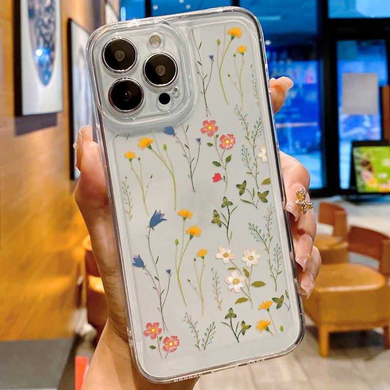 Fashion Floral Phone Case For Iphone 16 15 14 Pro Max 13 12 11 Shockproof Silicone Case Clear Cover