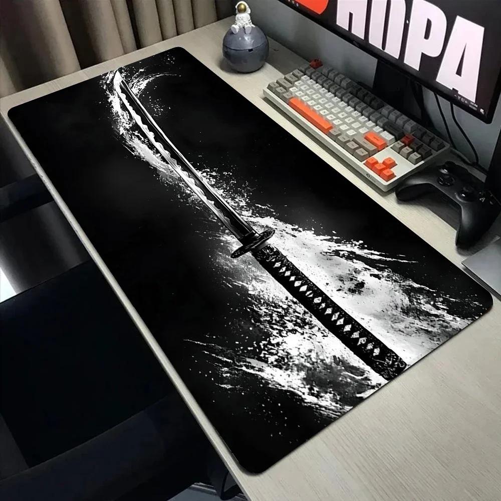 Mouse pad black Japanese samurai sword desk pad XXL Large Office Computer Mousepad Pc Accessories Rubber Keyboard Desk Mat 90x40