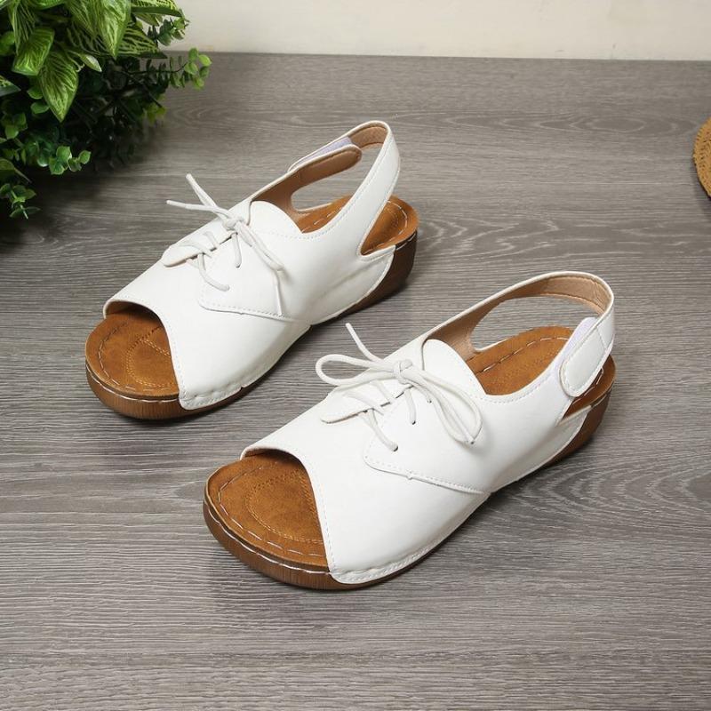 Large Size Wedge Heel Sandals Women's Summer New Front Lace-up Color Matching Fashion Sandals Women