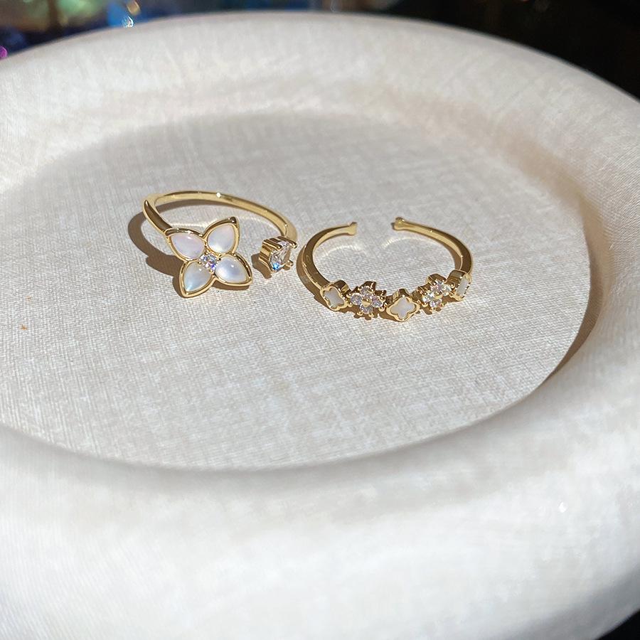 14k Gold Plated Zirconia Flower Open Ring - French Light Luxury Style, High-End Feel, Handcrafted Jewelry.