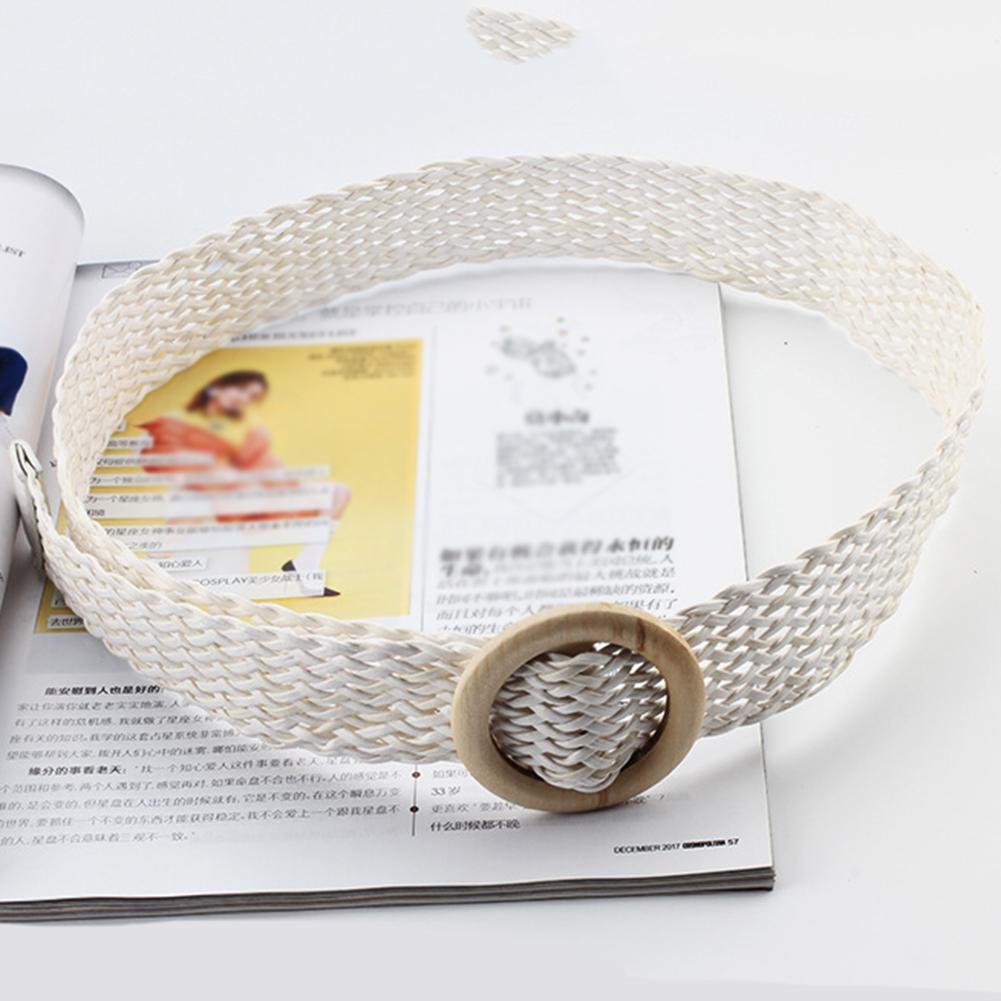 Summer Women Braided Belts Elastic Belt Buckle Vintage Bohe Straw Buckle Belt Women Knitted Belt Dress Belt Fake Straw Waistband