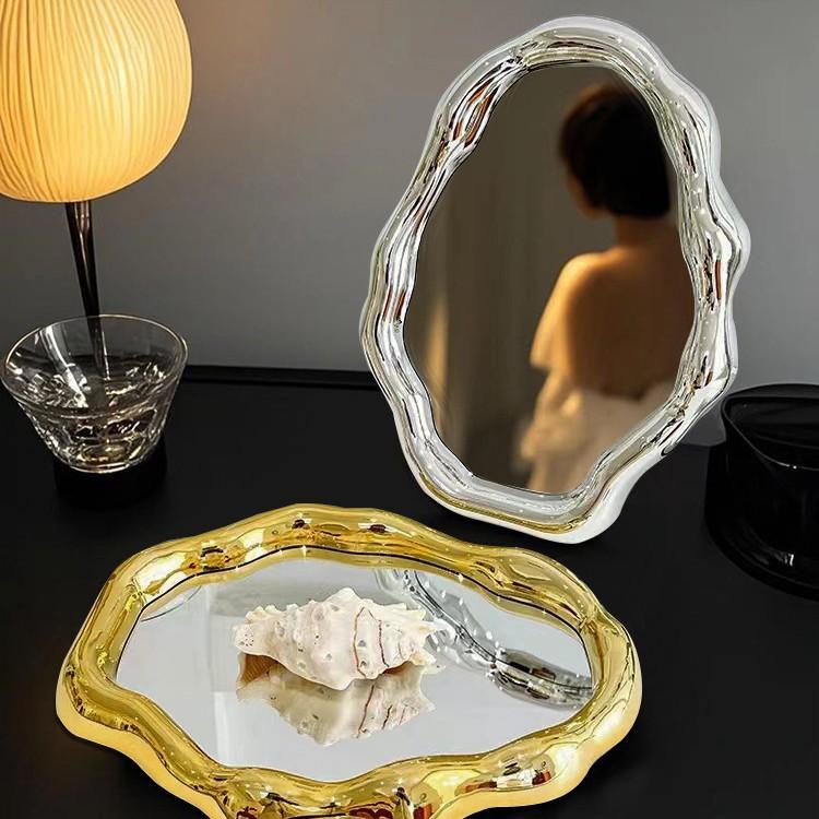 Nordic Style Standing Makeup Mirror Cloud Irregular Bedroom Dressing Mirror Office Dormitory Adjustable Desktop Aesthetic Cosmetic Decoration Mirror