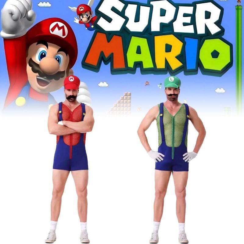 Conjunto de Disfraz de Mario Único Con Sombrero, Guantes, Bigote y Tirantes Para Adultos