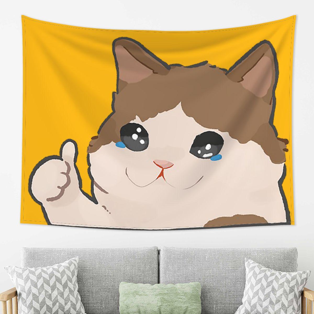 

Crying Cat Meme Tapestry Decor Art Aesthetic Tapestries for Living Room Bedroom Home Wall Cloth Wall Hanging 74x94cm(29x37in)