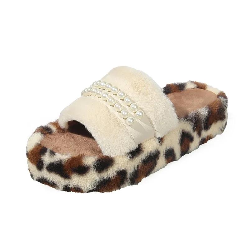Fashion 2024 New Shoes for Women Open Toe Women's Slippers Autumn Beads Leopard Print Outdoor Platform Casual Comfortable Slippers