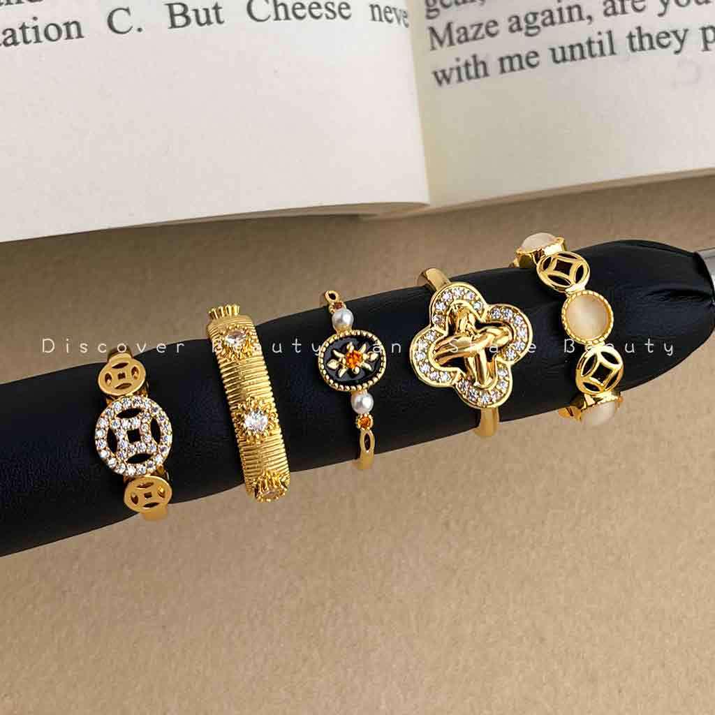 Women's Vintage Retro Drip Glaze Copper Coin Open Ring: High-End Light Luxury Hollow Design for Personality and Style.