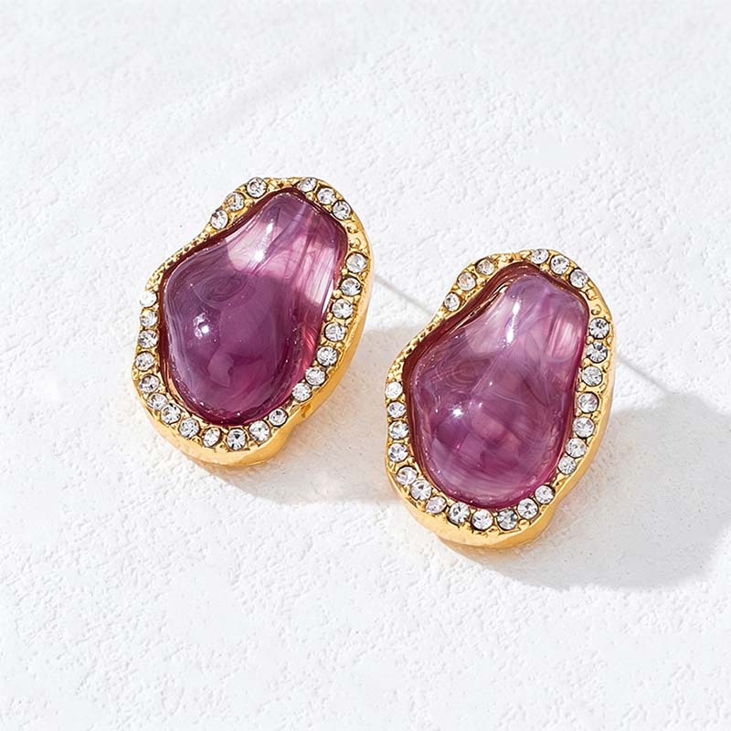 Vintage Colorful Resin Drip Oil Stud Earrings for Women Girls Fashion Crystal Irregular Geometric Earrings Jewelry Accessories