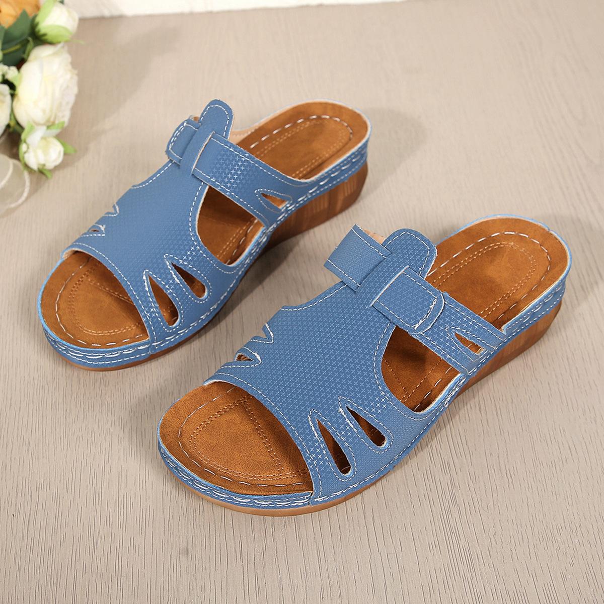 

Foreign trade 2025 summer new large size women s shoes hollow word with casual fish mouth wedge half drag women s shoes 43 королевский синий