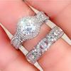2Pcs/Set Fashion Copper Color Rhinestone Zircon Rings For Women Full Crystal Rings Wedding Engagement Jewelry Anniversary Gifts