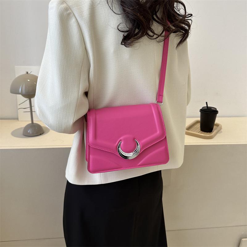 High-Quality Textured Crescent Lock Small Square Shoulder Crossbody Bag for Women - 2023 Trendy & Versatile Commuter Style