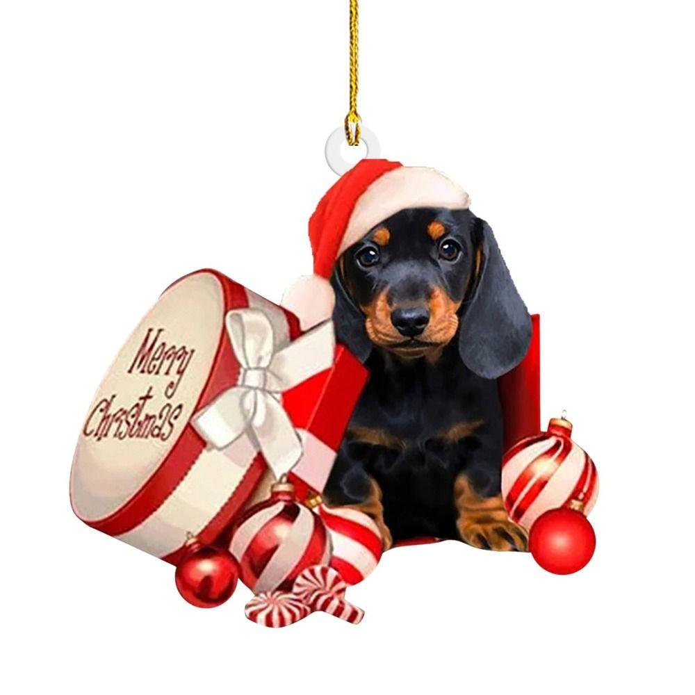 Acrylic Christmas Dachshund Pendant Craft Hanging Ornaments Christmas Dachshund Ornaments  Car