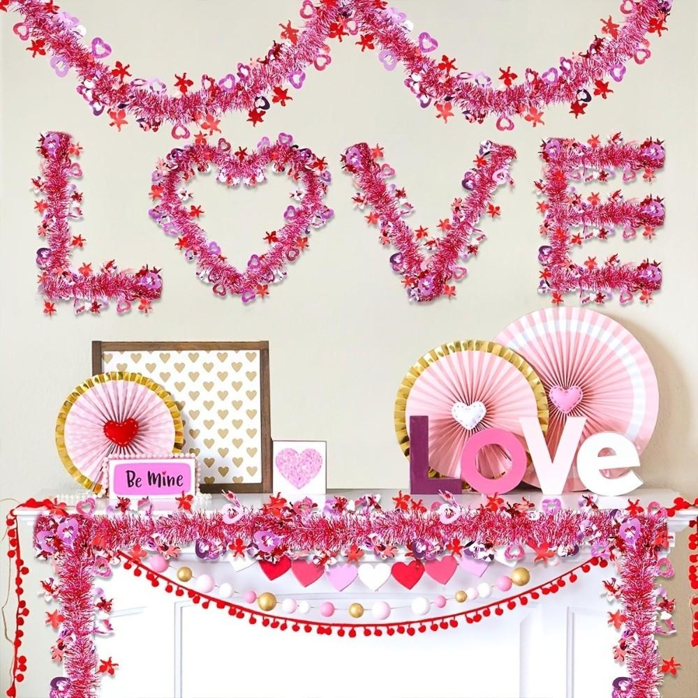 DIY Heart Tinsel Garland Love Sequins Hanging Decor Colorful Valentines Garland  Indoor Outdoor