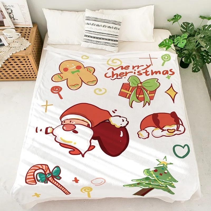 Christmas Flannel Blanket Printed Office Nap Throw Winter Warm Blanket for Desk Home Use