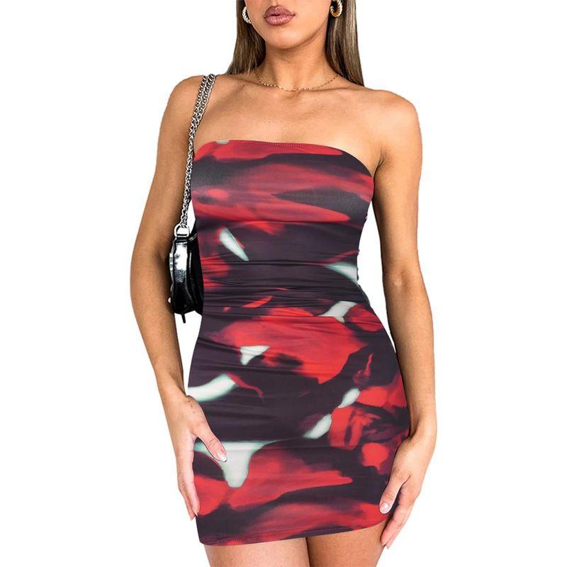 Strapless Sexy Printed Bag Hip Dress Tube Top Sexy Print Sheath Dress