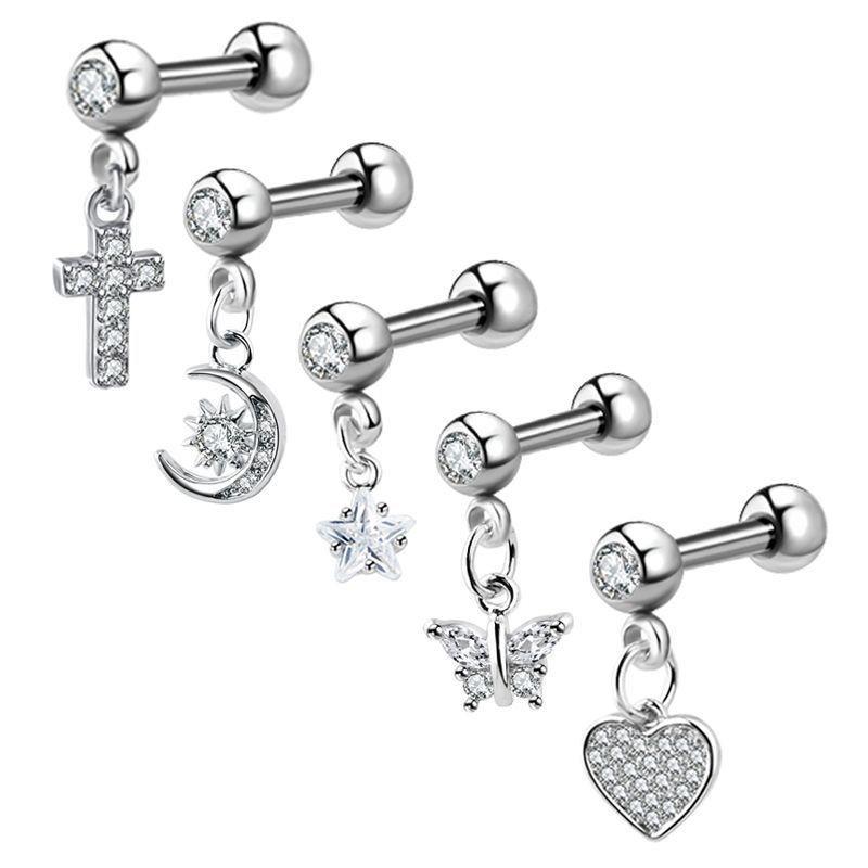 Love Heart Zircon Titanium Steel Ear Studs for Women