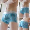 Men Casual Underwear Mid-rise Letter Plaid Print Patchwork Design Shorts Briefs 3D U-convex High Elasticity Panties