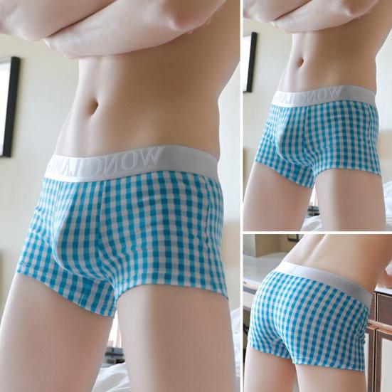 Men Casual Underwear Mid-rise Letter Plaid Print Patchwork Design Shorts Briefs 3D U-convex High Elasticity Panties