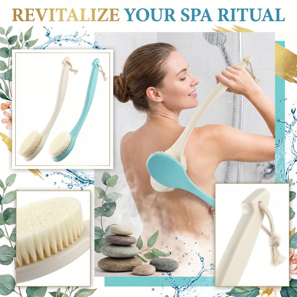 Long Handle Bath Brush with Soft Bristles for Body Scrubbing and Exfoliation Extended Reach Shower Brush for Back and Hard to Reach Areas