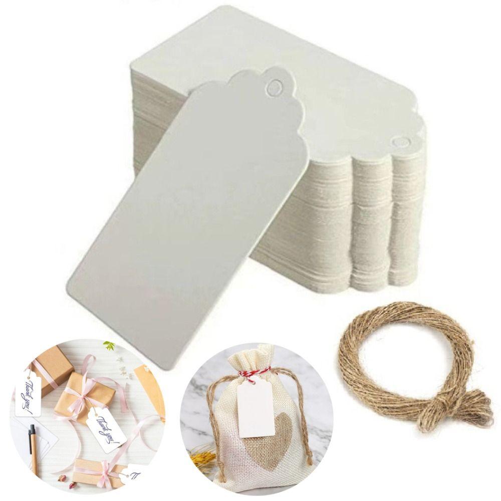 100Pcs Handmade Packaging Label with String Kraft Paper Hang Tags Holiday Decorations